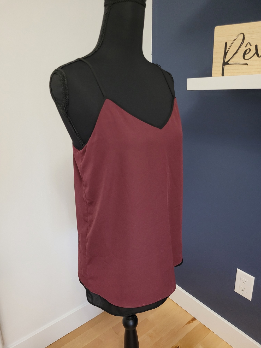 RW&CO. Classy Burgundy V-Neck Silky satin-finish Camisole - Size Small